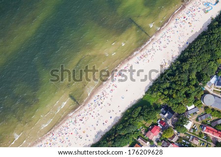 aerial view of sandy polish beach on Baltic sea 