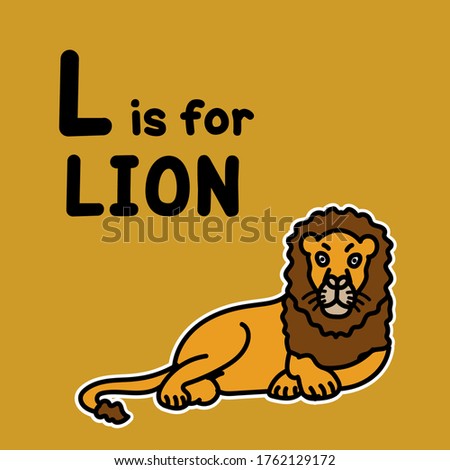 Illustration of Lion animal with alphabet L letter. Vector Illustration for kids learning English vocabulary.