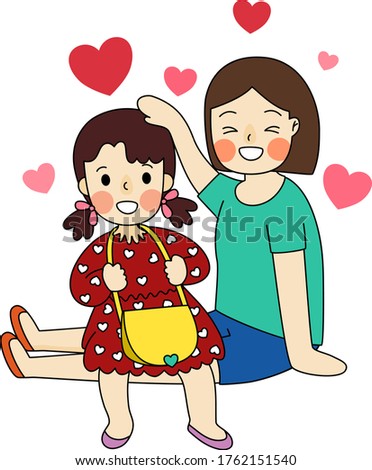 Cartoon of unconditional love between mother and daughter. Simple cute hand draw line vector and minimal icons flat style Character illustration.