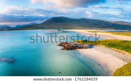 Beautiful Luskentyre beach from Seilebost on the Isle of Harris in the Western Isles of Scotland Royalty-Free Stock Photo #1762184039
