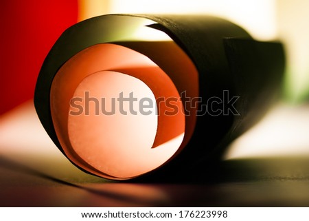 Macro, abstract, background picture of a paper spiral on paper background 