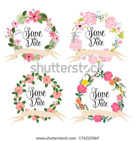 Save the date cards. Floral wedding wreath.