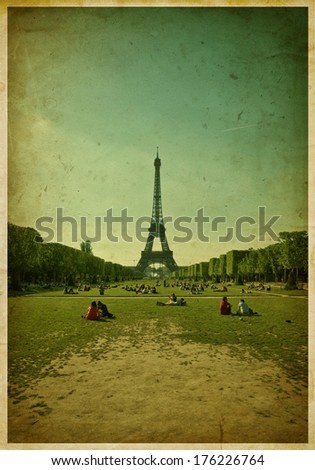 Eiffel tower, Paris. Vintage grunge photo. Paper texture.