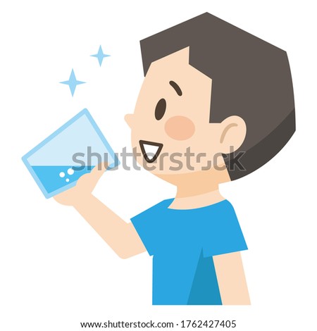 Illustration of a young man drinking a glass of water