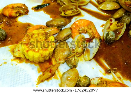 A selective picture of lala, cockle and prawn insight. All seafood is serve base on people budget.