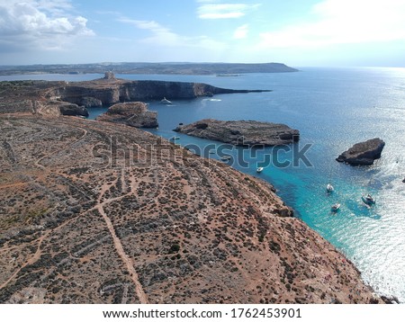 Aerial view of the Blue Lagoon in Comino. Malta