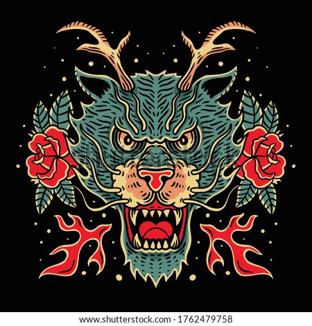 dragon traditional tattoo design vector