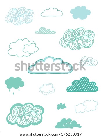 Cute Collection of Hand Drawn Vector Clouds Clip Art
