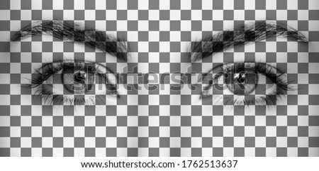 Surreal portrait of a young girl covering geometric background with checkered texture - Black & White Foto of Abstract illusion