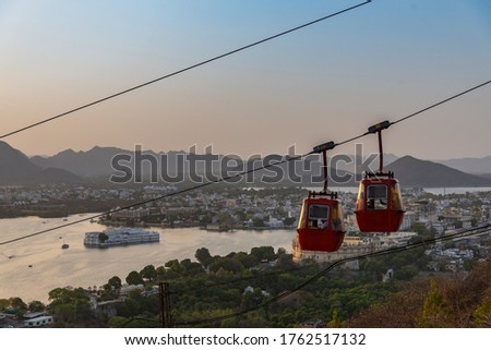 The ropeway to Udaipur view point in the evening times on India Royalty-Free Stock Photo #1762517132