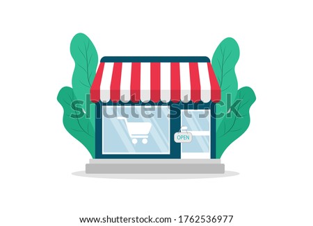 Shop in flat style. Store, minimarket. Vector illustration.