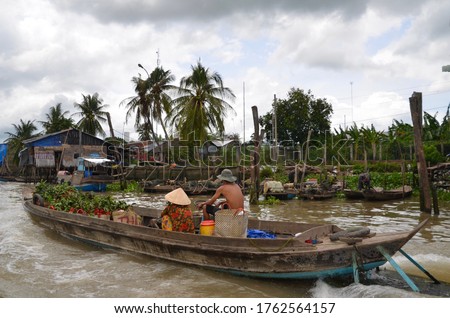 Floating markets at Chau Doc in the Mekong Delta Vietnam