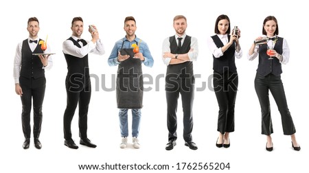Female and male bartenders on white background Royalty-Free Stock Photo #1762565204