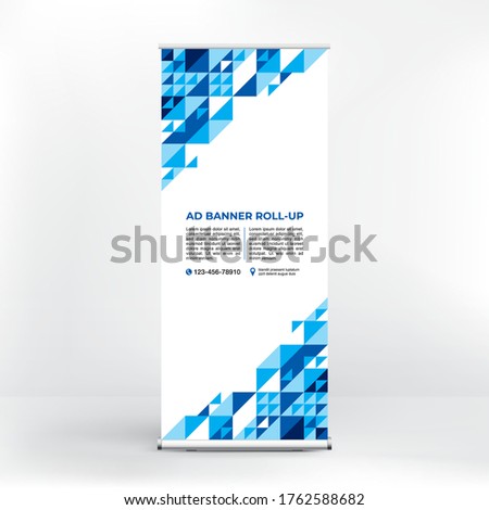 Creative design of geometric shapes, roll-up banner design, advertising stand, layout for conferences, seminars, exhibitions