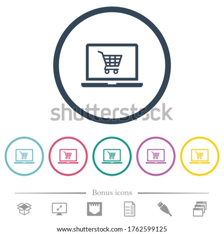 Webshop flat color icons in round outlines. 6 bonus icons included. Royalty-Free Stock Photo #1762599125