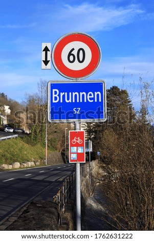 Place name plate of the village of Brunnen, Switzerland 
