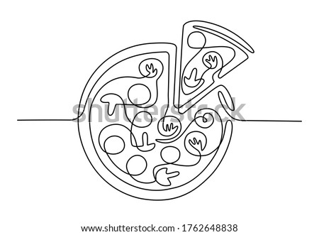 Continuous one line drawing of Italy pizza for restaurant logo badge. Italian pizzeria logotype template concept isolated on white background. Trendy single line draw design vector illustration