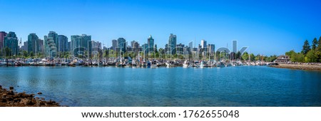 Vancouver skyline, panorama from Stanley Park in summer, British Columbia,  Canada