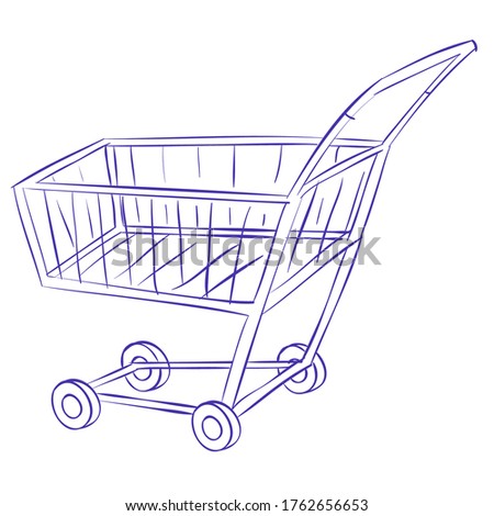 Vector illustration of side view empty supermarket shopping cart isolated on white background. sketch, isolated object on white background, eps