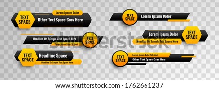 Lower third design template circle & hexagonal geometric style. Vector video headline title or television news bar design isolated on transparent background. Royalty-Free Stock Photo #1762661237
