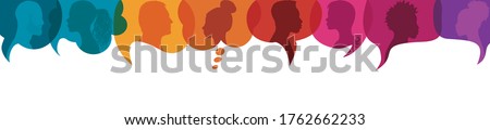 Speech bubble.Silhouette heads people in profile.Diversity people.Talking dialogue and inform.Communicate group of multiethnic people who talk and share ideas.Community.Speak.Social Royalty-Free Stock Photo #1762662233