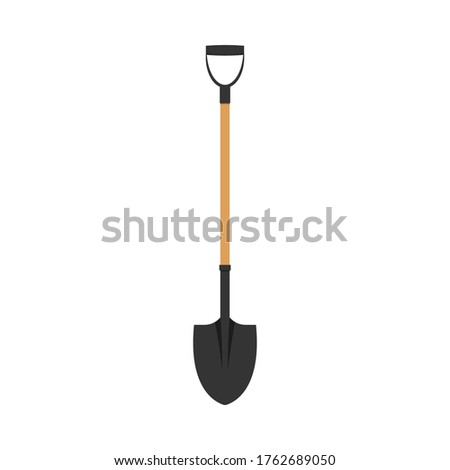 Garden shovel icon isolated on white background. Gardening or construction work tool - metal spade with wooden handle. Flat design cartoon style vector illustration.