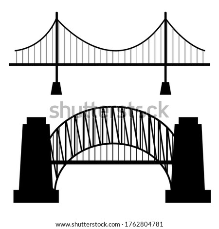 Vector bridges silhouettes icons. Black silhouettes of beautiful bridges on a white background for logos, badges or internet icons.