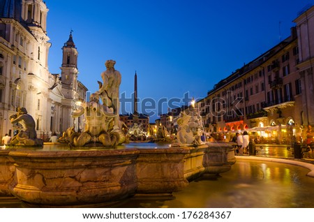 Piazza Navona by night, after sunset Royalty-Free Stock Photo #176284367