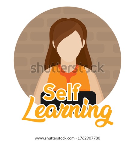 Young woman studying in a laptop. Self Learning - Vector illustration