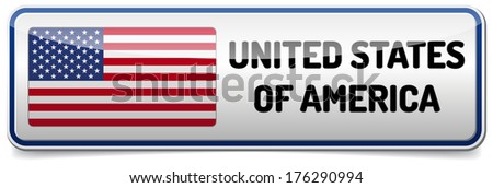 USA flag, United States of America - glossy button banner with reflection and shadow on white background