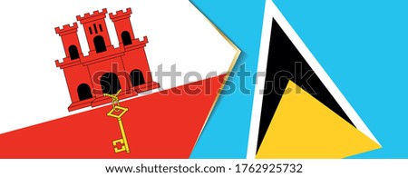Gibraltar and Saint Lucia flags, two vector flags symbol of relationship or confrontation.