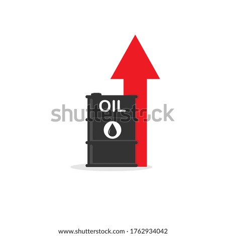 barrel labeled oil and an up arrow. Simple color flat icon isolated on a white background