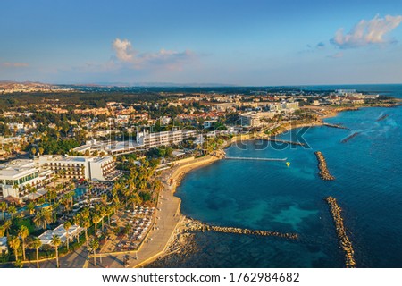 Cyprus, Paphos embankment, aerial view. Famous mediterranean resort city. Summer Travel. Royalty-Free Stock Photo #1762984682