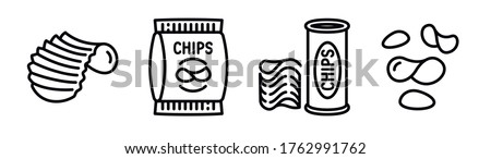 Chips potato icons set. Outline set of chips potato vector icons for web design isolated on white background Royalty-Free Stock Photo #1762991762