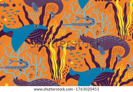 Underwater creatures pattern seamless design. Decoration textile and paper series