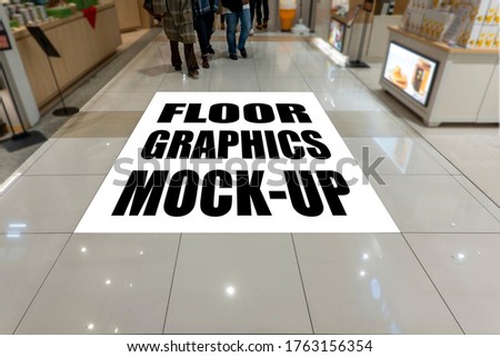 Mock up blank large graphic template on walkway with clipping path, blurred movement of people walking, empty space for insert text for advertising, media design or caution, announcement information 