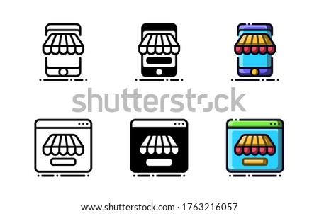 Online shop icon. With outline, glyph, and filled outline style