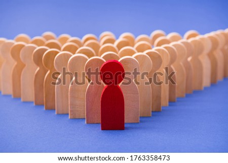 Many rows lines crowded place of people similar figures standing behind one special guy best businessman leader entrepreneur isolated over bright vivid shine vibrant blue color background Royalty-Free Stock Photo #1763358473