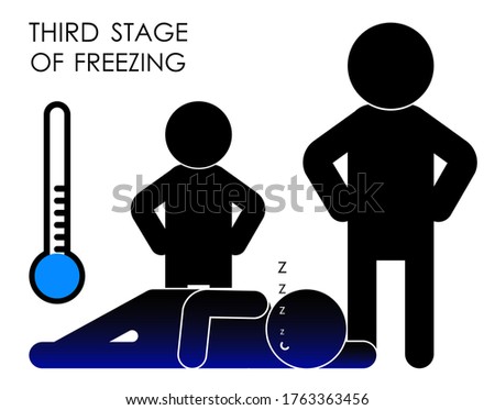 frozen man, signs of the third stage of hypothermia. Low body temperature, apathy and drowsiness