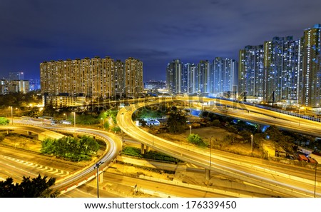 aerial view of the city overpass at night, HongKong,Asia China