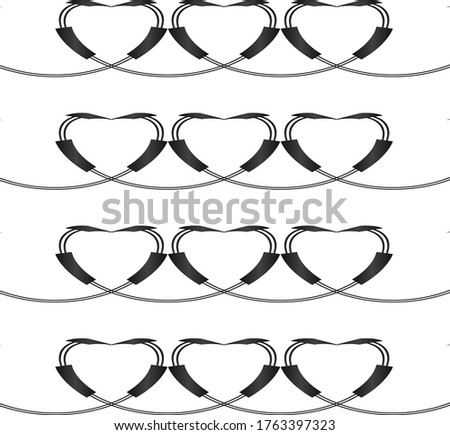 Vector illustration pattern with hearts black white.