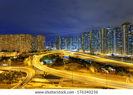 aerial view of the city overpass at night, HongKong,Asia China