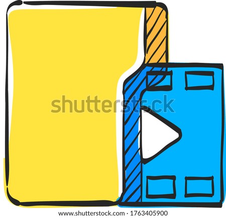 Movie folder icon in color drawing. Computer files cinema media player