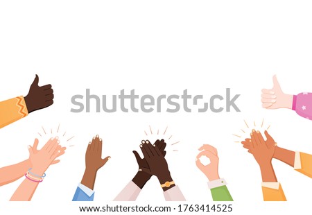 Clapping ok heart hands applause composition with flat human hand images making gestures and empty space vector illustration Royalty-Free Stock Photo #1763414525