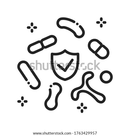 Human healthy intestinal microflora black line icon. Microscopic bacterias in Intestine. Sign for web page, mobile app, button, logo. Vector isolated element. Editable stroke. Royalty-Free Stock Photo #1763429957