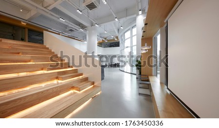 Modern comprehensive office interior,
Open step classroom area