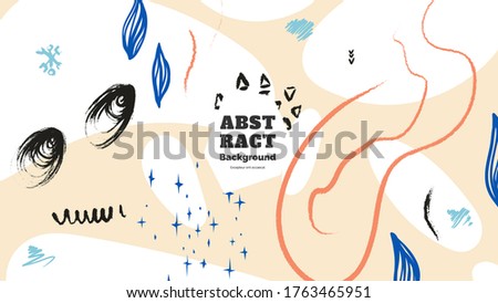 Abstract background illustration. Colorful lines, spots, dots and paint strokes. Decorative chaotic wallpaper, backdrop. Hand drawn texture, decor elements and shapes. Eps10 vector.