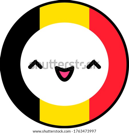Kawaii Belgium flag smile. Flat style. Cute cartoon isolated fun design emoticon face. Vector art anime illustration for celebration holiday decoration element. Happy independence day.