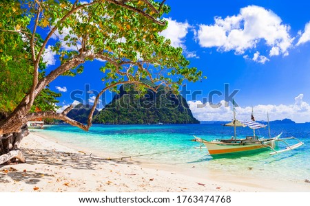 Tropical paradise nature and  exotic wild beauty of unique Palawan island. Magical El Nido. Philippines Royalty-Free Stock Photo #1763474768