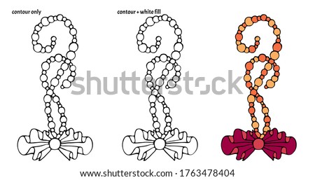 Set of hand drawn cute borders with textile ruffled bows, swirl pattern, pearls and beads in three versions.